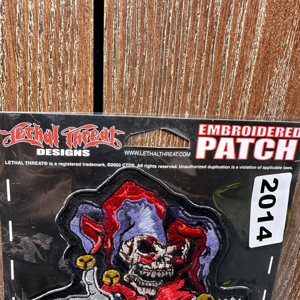 NEW Lethal Threat Designs Skull Jester Clown Embroidered Patch Biker Gothic Red - Picture 6 of 7